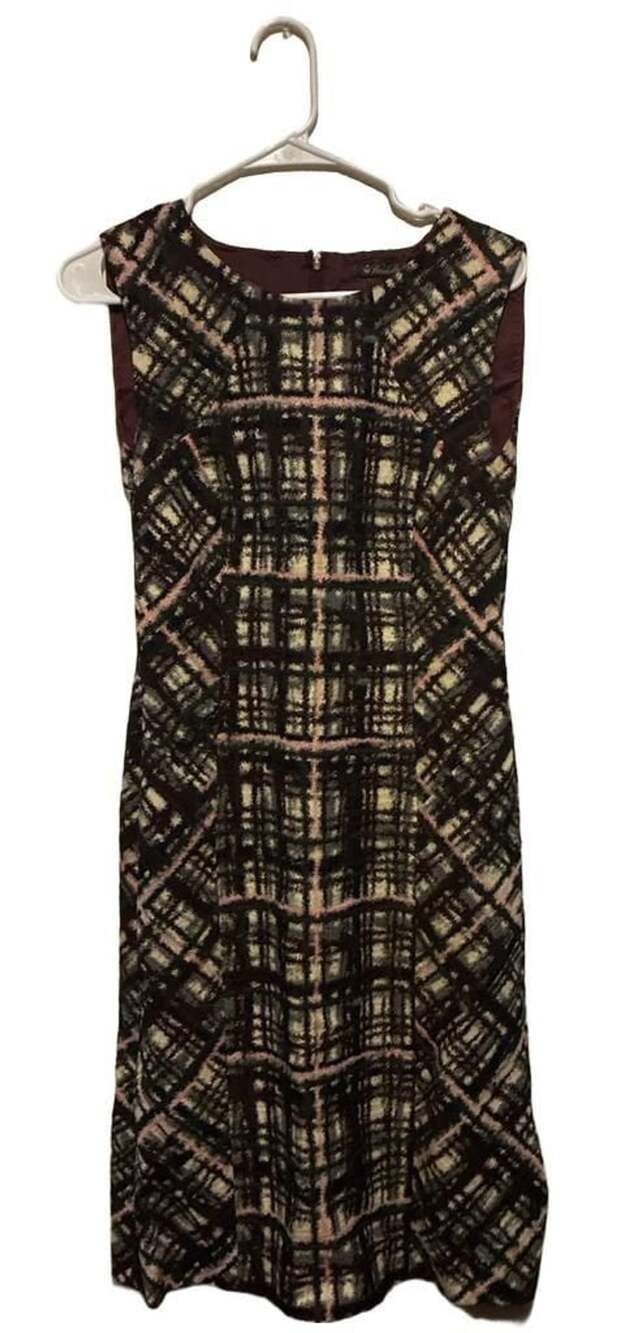 Brooks Brothers Plaid Sheath Dress Size 14 Sleeveless Tweed